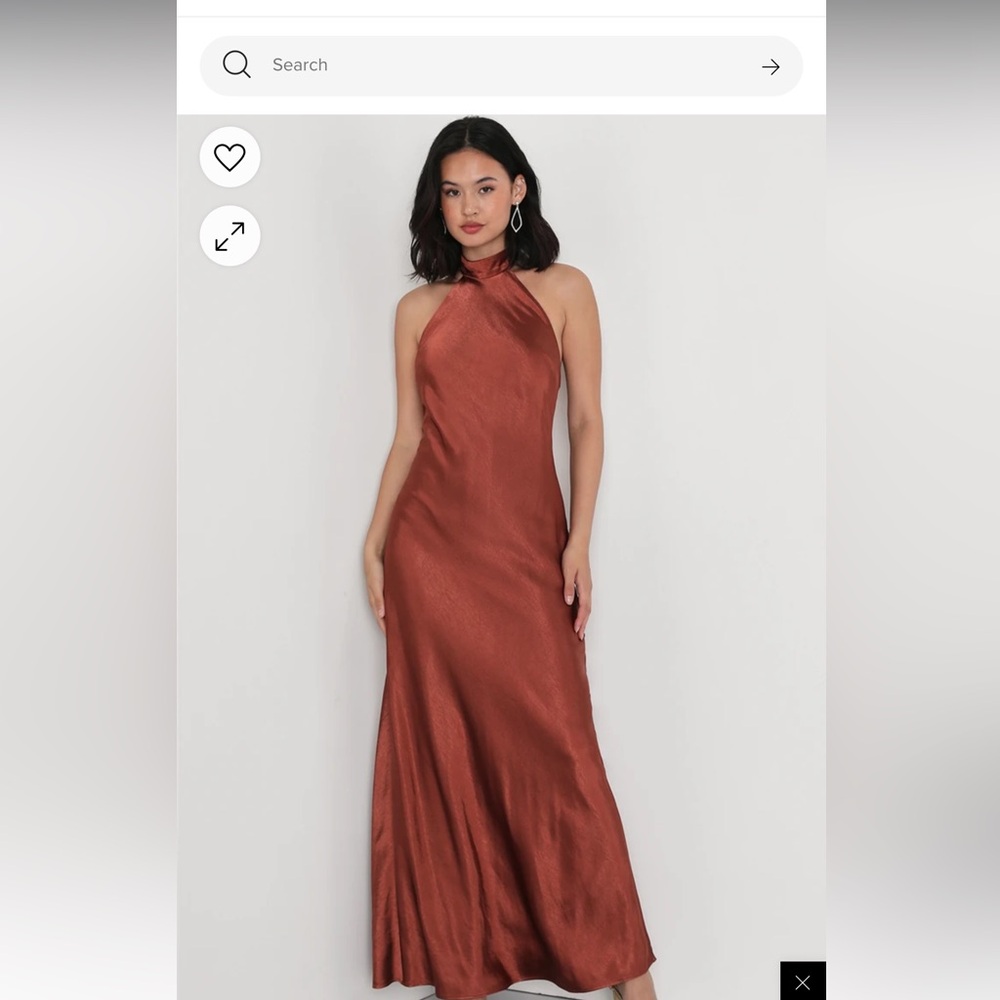 New Love in Your Life Rust Brown Satin Halter Maxi Dress
Lulus